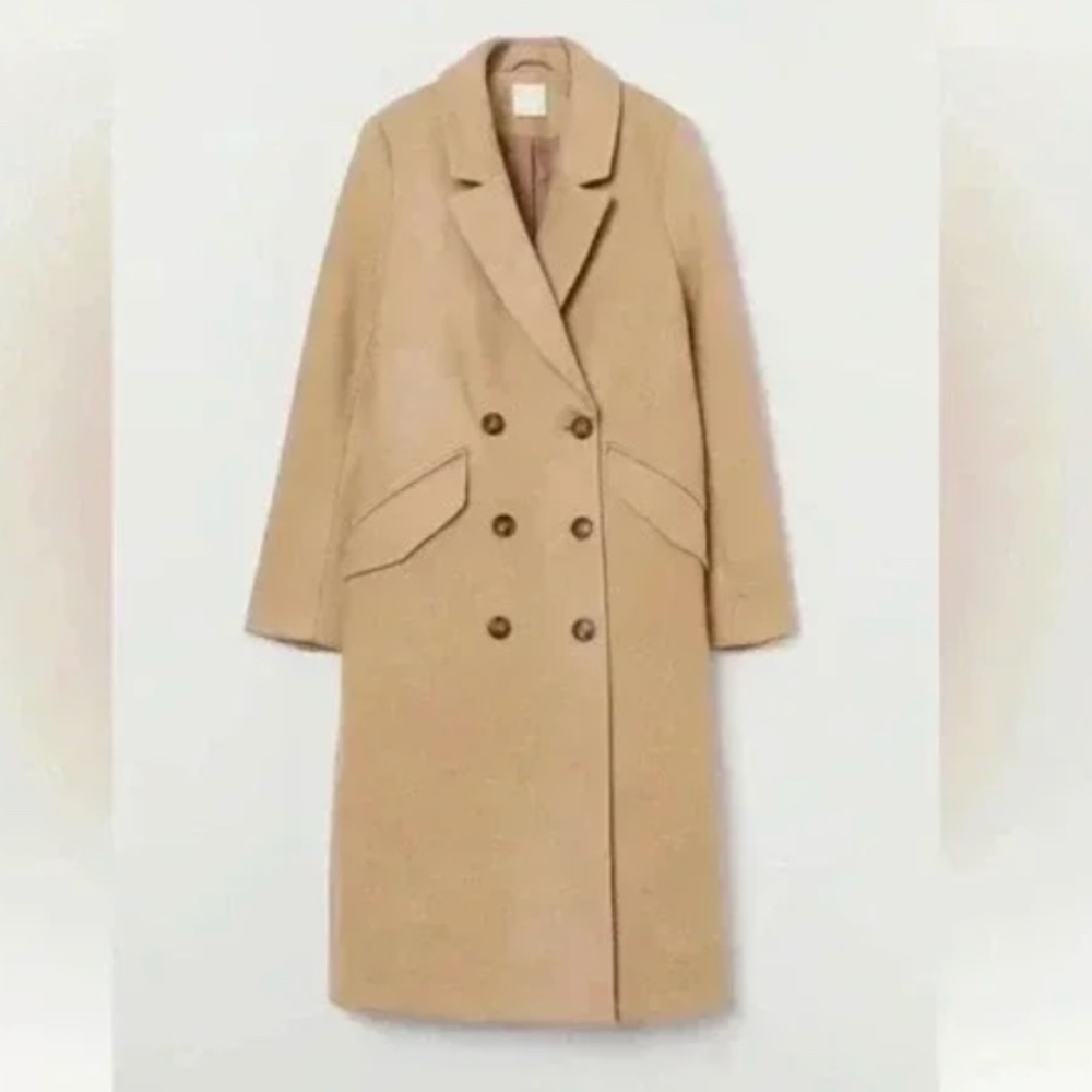 H&M Double-Breasted Knee Length Lined Trench Coat Light Beige Size XS
